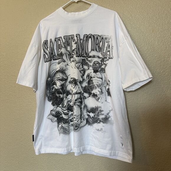 SAINT MORTA logo Zeus Boxy T-shirt White Black Graphic Print Men’s Medium - Picture 1 of 7